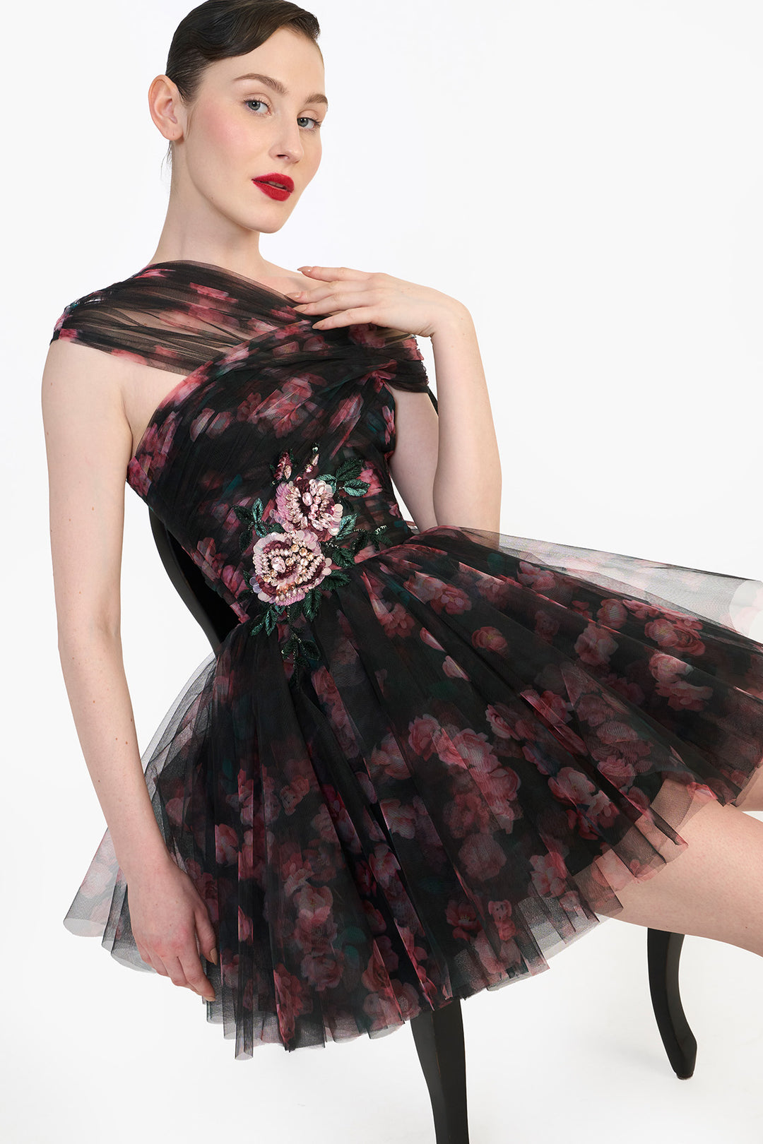 CRISS- CROSS OFF SHOULDER DRAPED MINI