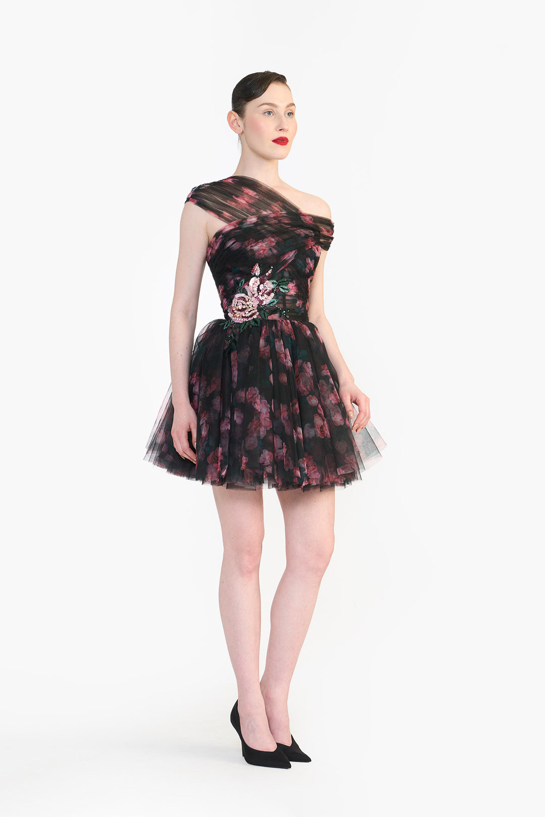 CRISS- CROSS OFF SHOULDER DRAPED MINI