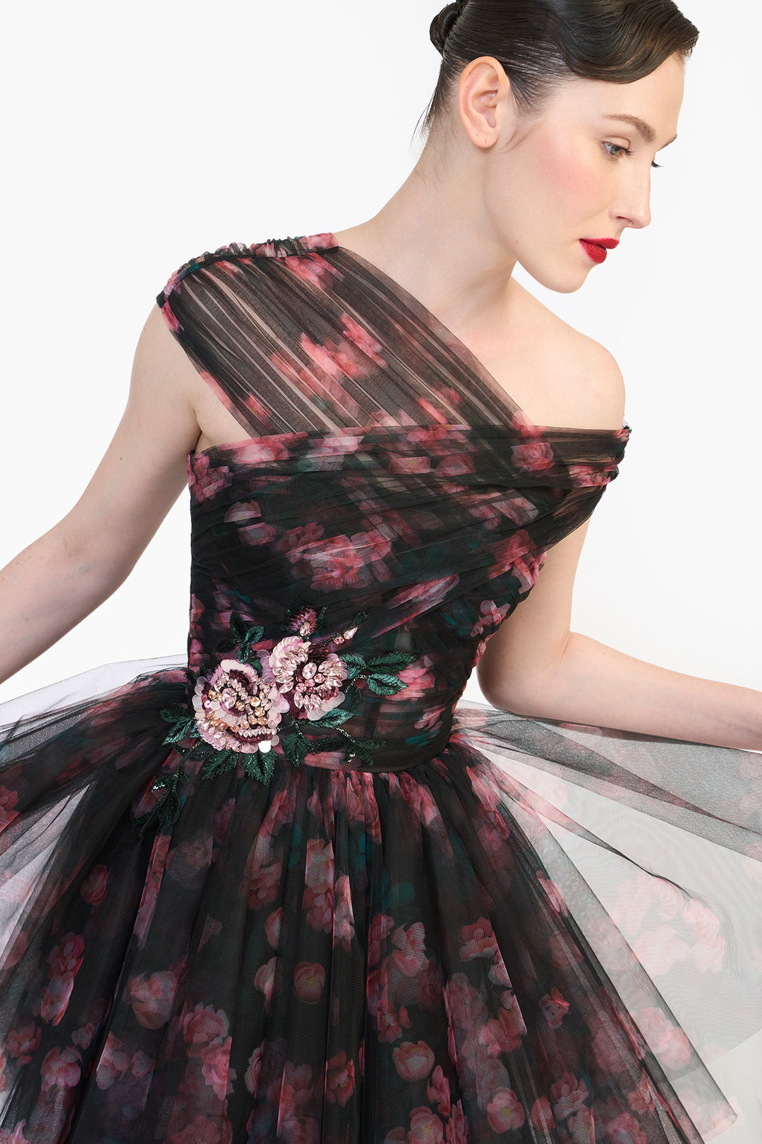 CRISS- CROSS OFF SHOULDER DRAPED MINI