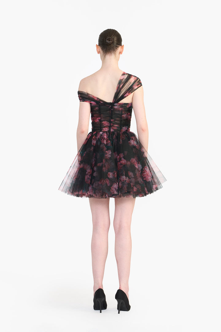 CRISS- CROSS OFF SHOULDER DRAPED MINI