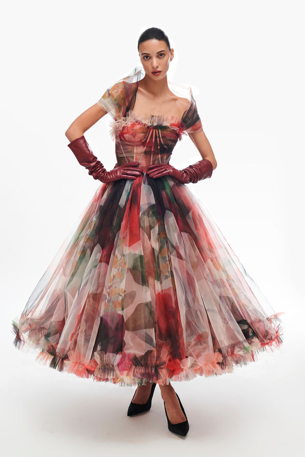 Corseted Shawl Draped Midi