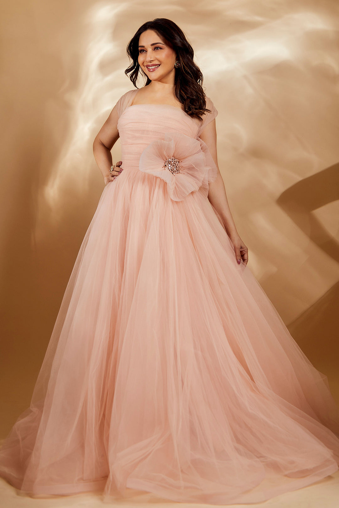 Madhuri Dixit in Corseted Tulle Gown and Sculpted Flower