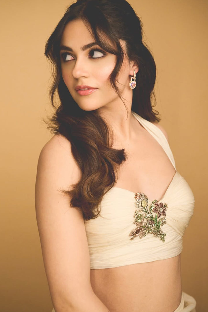 Ivory pre draped saree