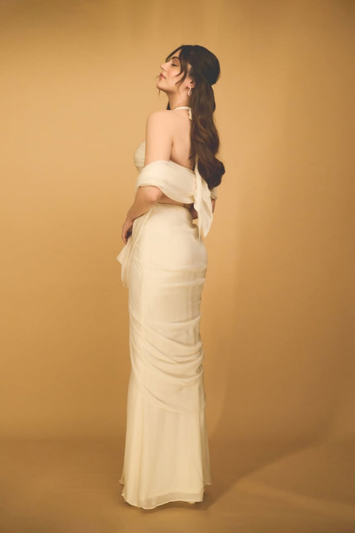 Ivory pre draped saree