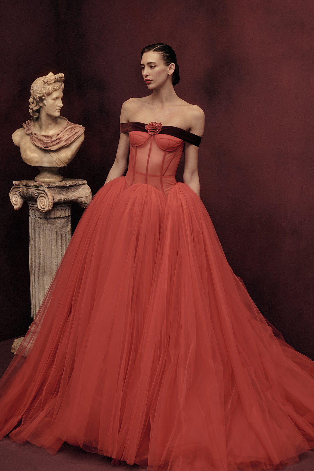 DROP WAISTED CORSETED GOWN