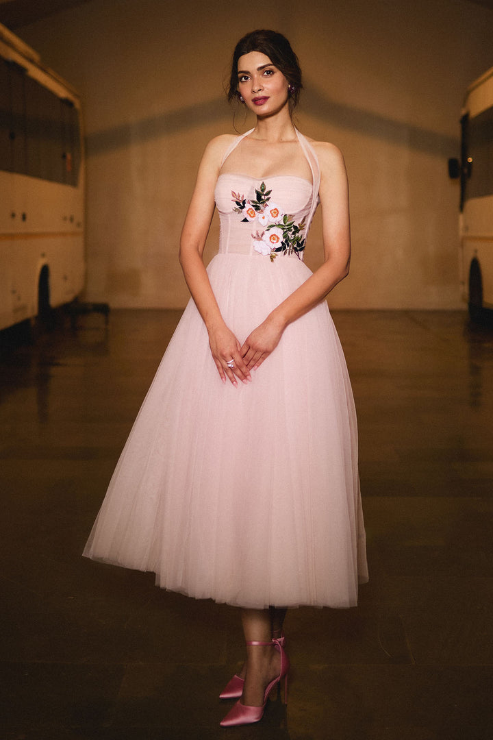 Halter neck corsetted midi