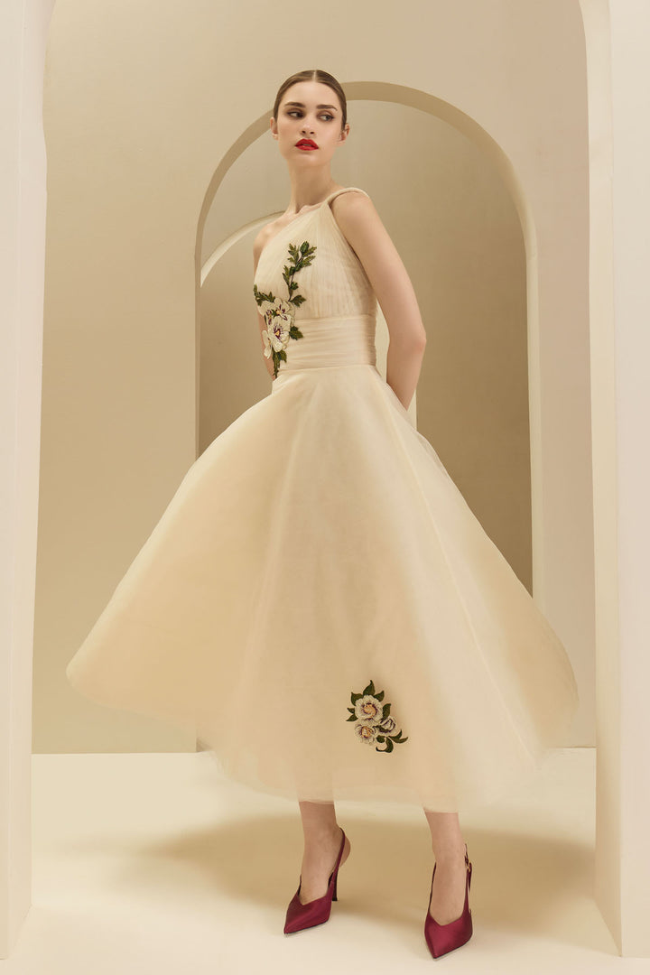 ONE SHOULDER TWISTED STRAP DRAPED MIDI