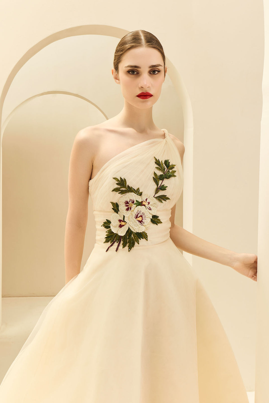 ONE SHOULDER TWISTED STRAP DRAPED MIDI