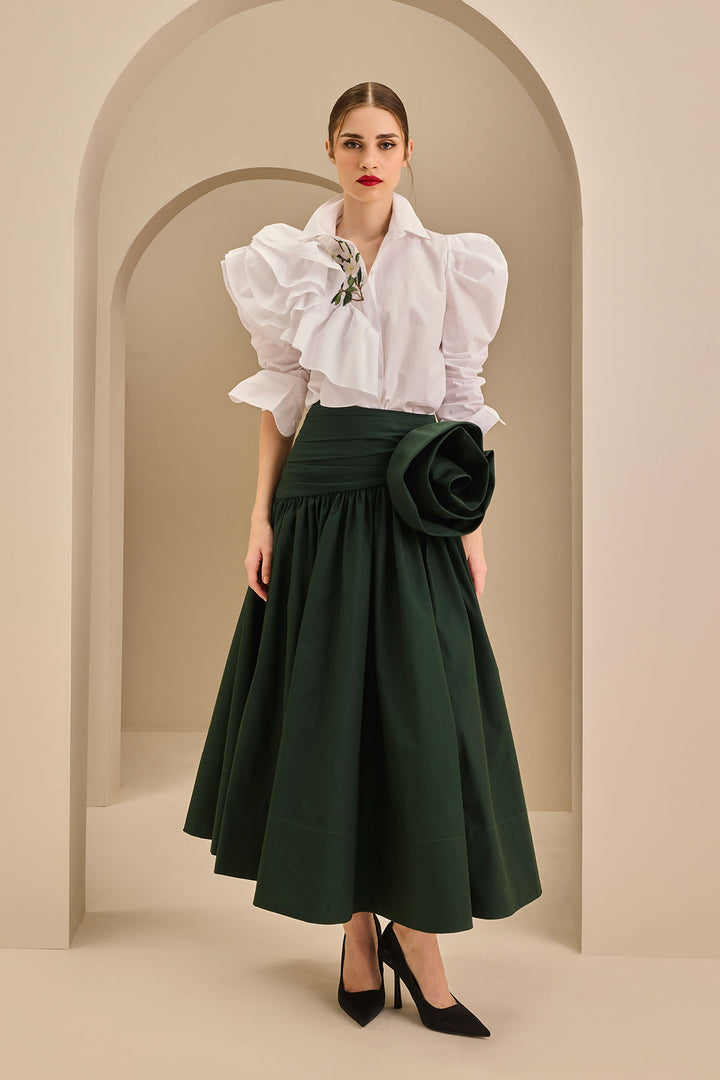 DRAPED SKIRT WITH FLOWER