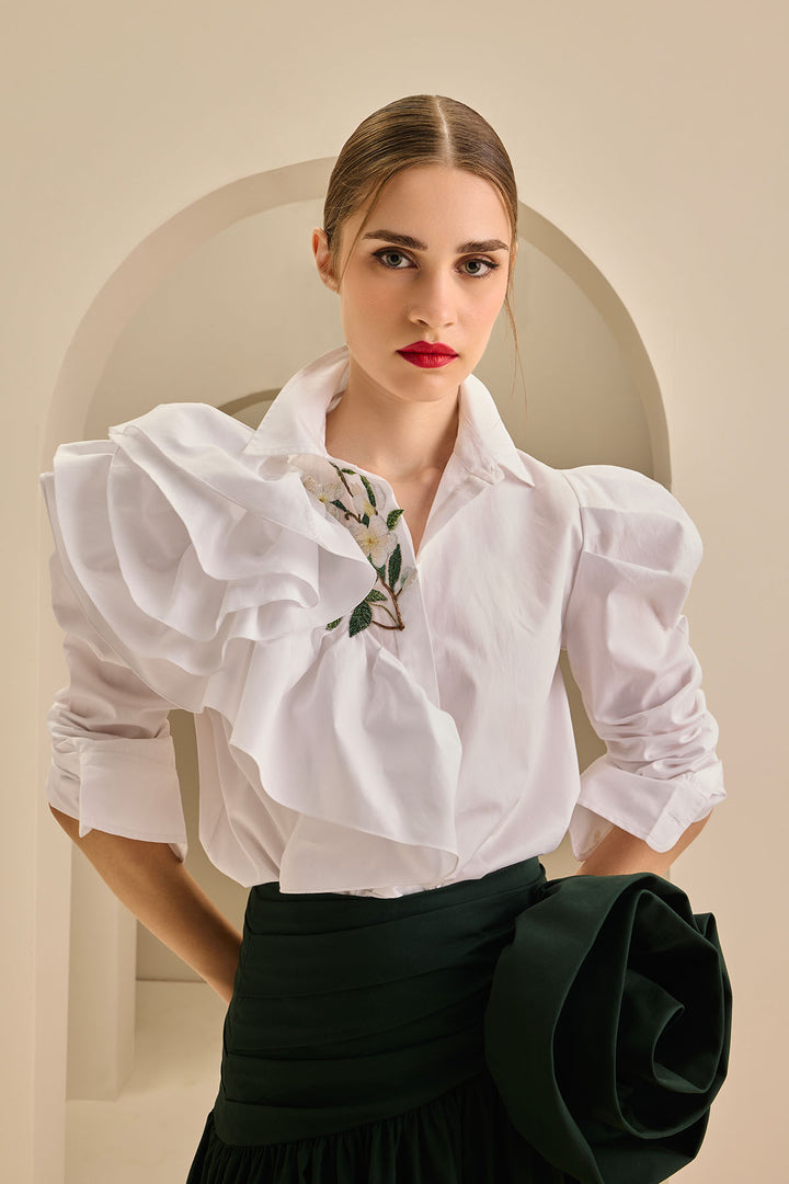 POUF SLEEVES RUFFLED SHIRT