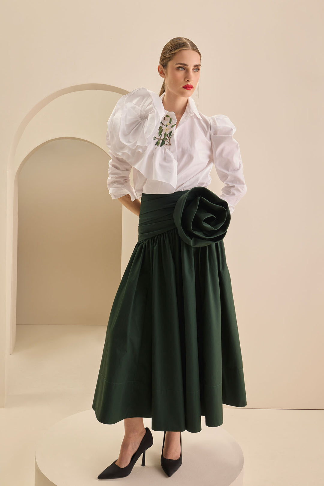 DRAPED SKIRT WITH FLOWER