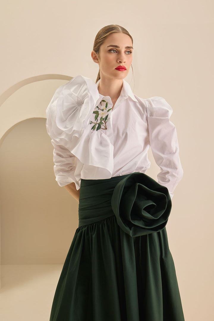 DRAPED SKIRT WITH FLOWER