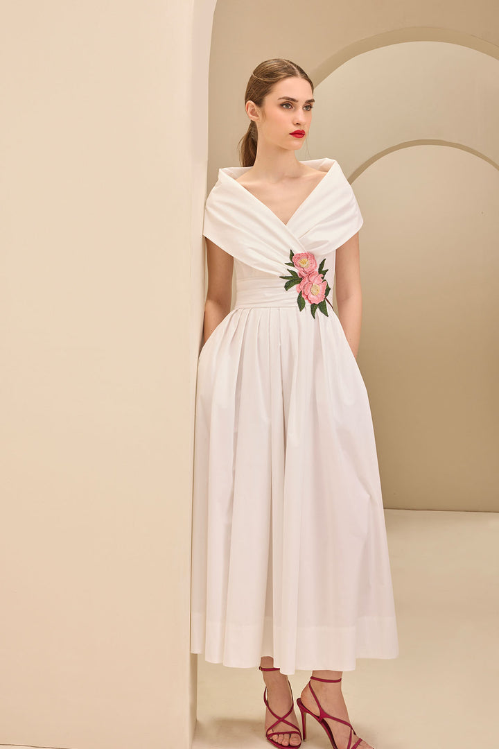 DRAPED SHAWL COLLAR MIDI WITH FIXED WAISTBAND