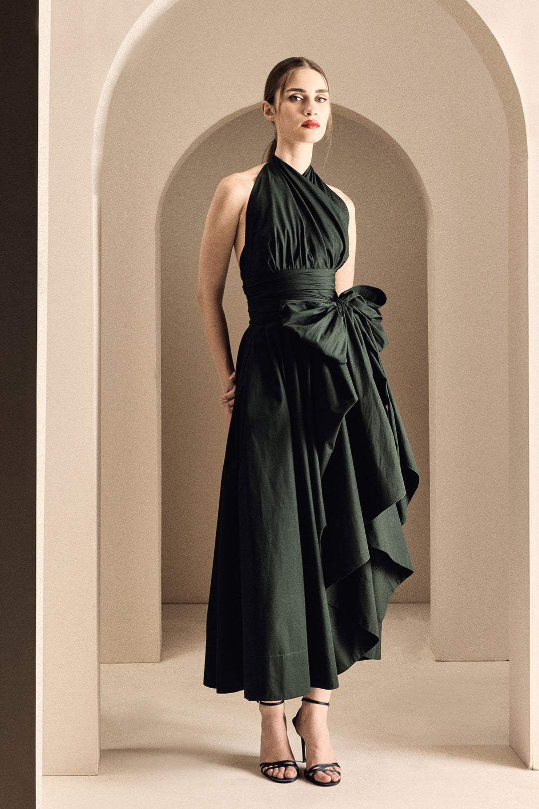 HALTER NECK DRAPED MIDI