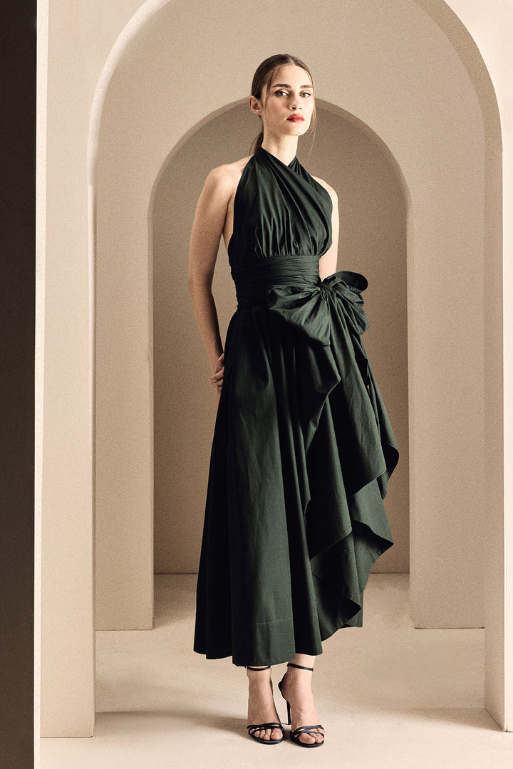 HALTER NECK DRAPED MIDI