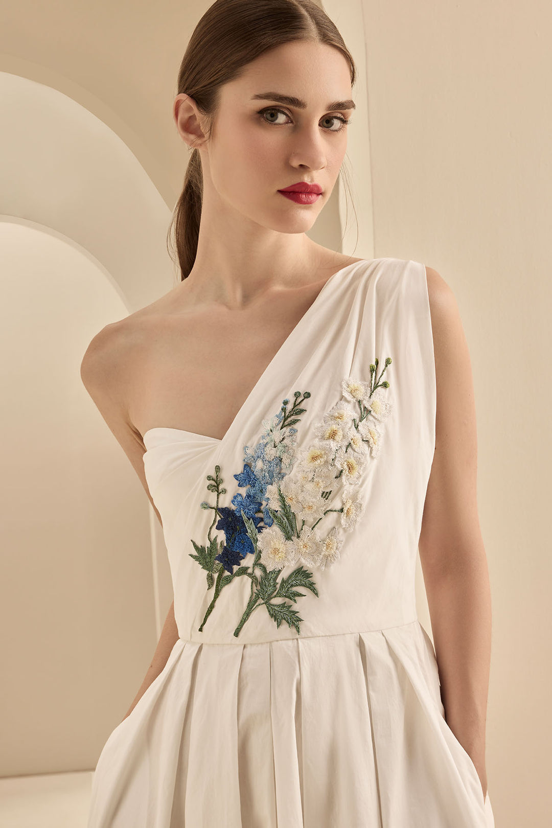 ONE SHOULDER DRAPED MIDI