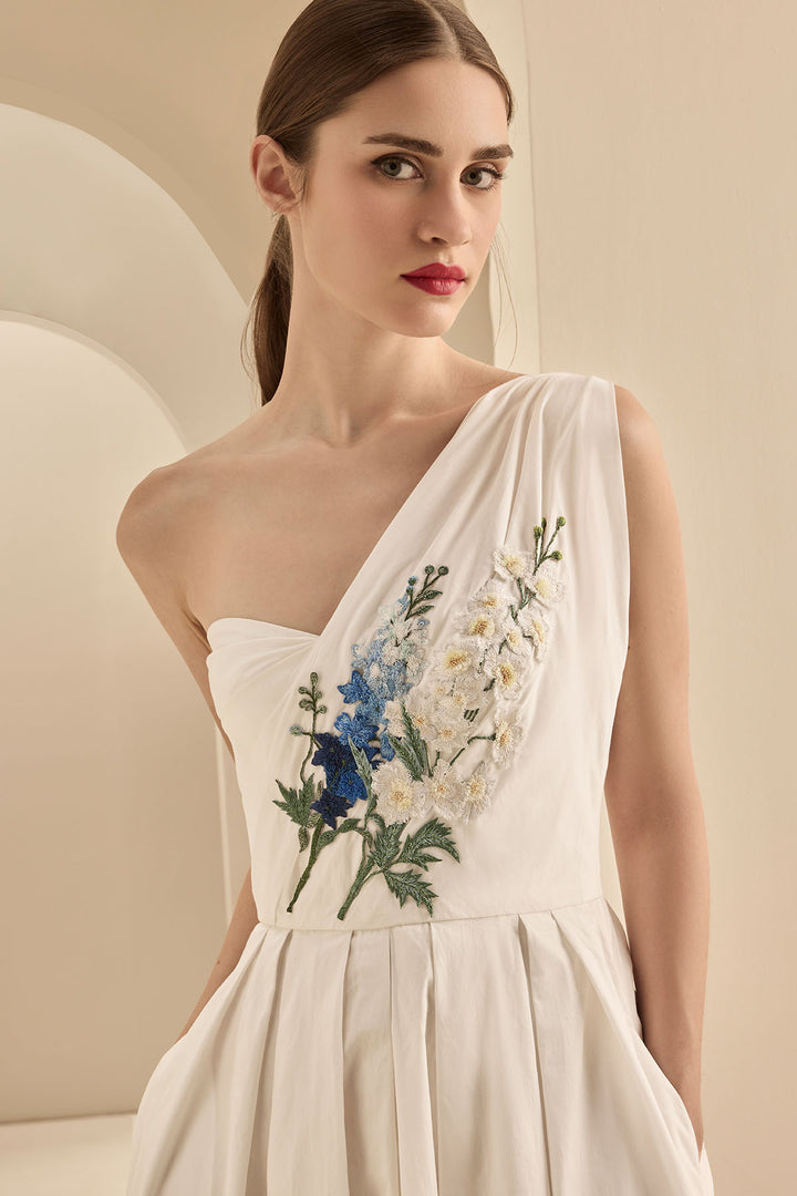 ONE SHOULDER DRAPED MIDI