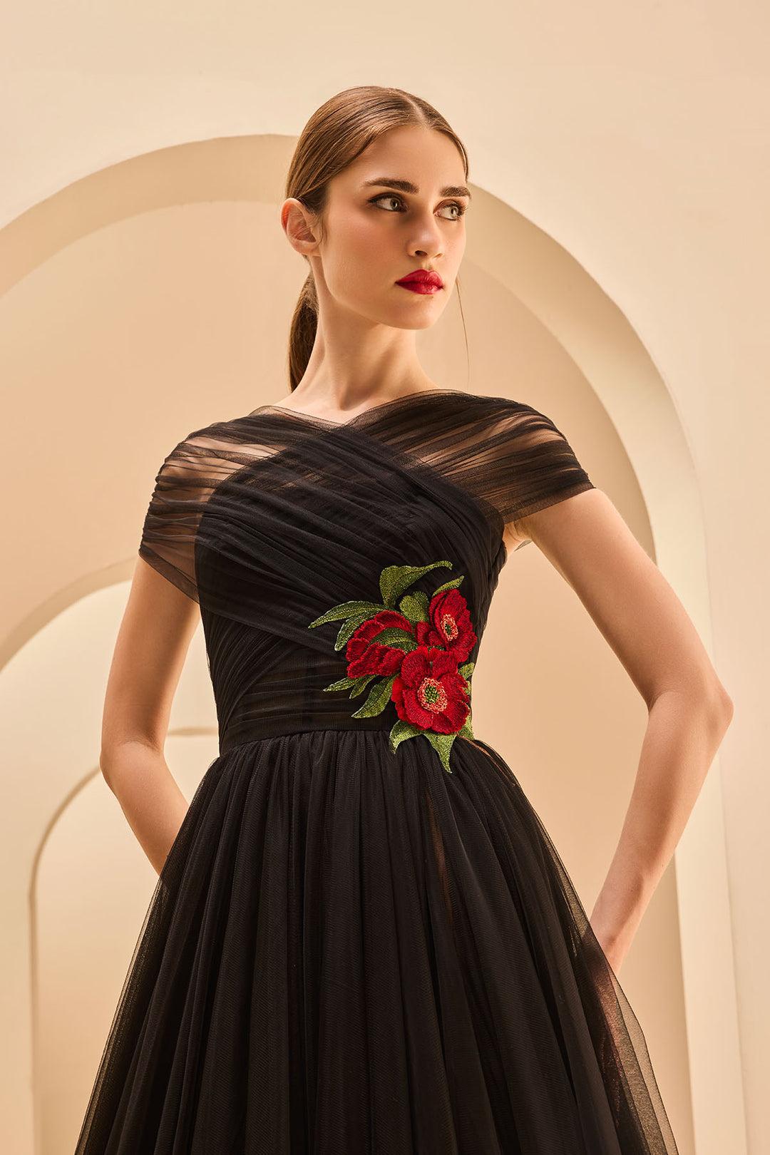 CRISS-CROSS HALTER NECK GOWN