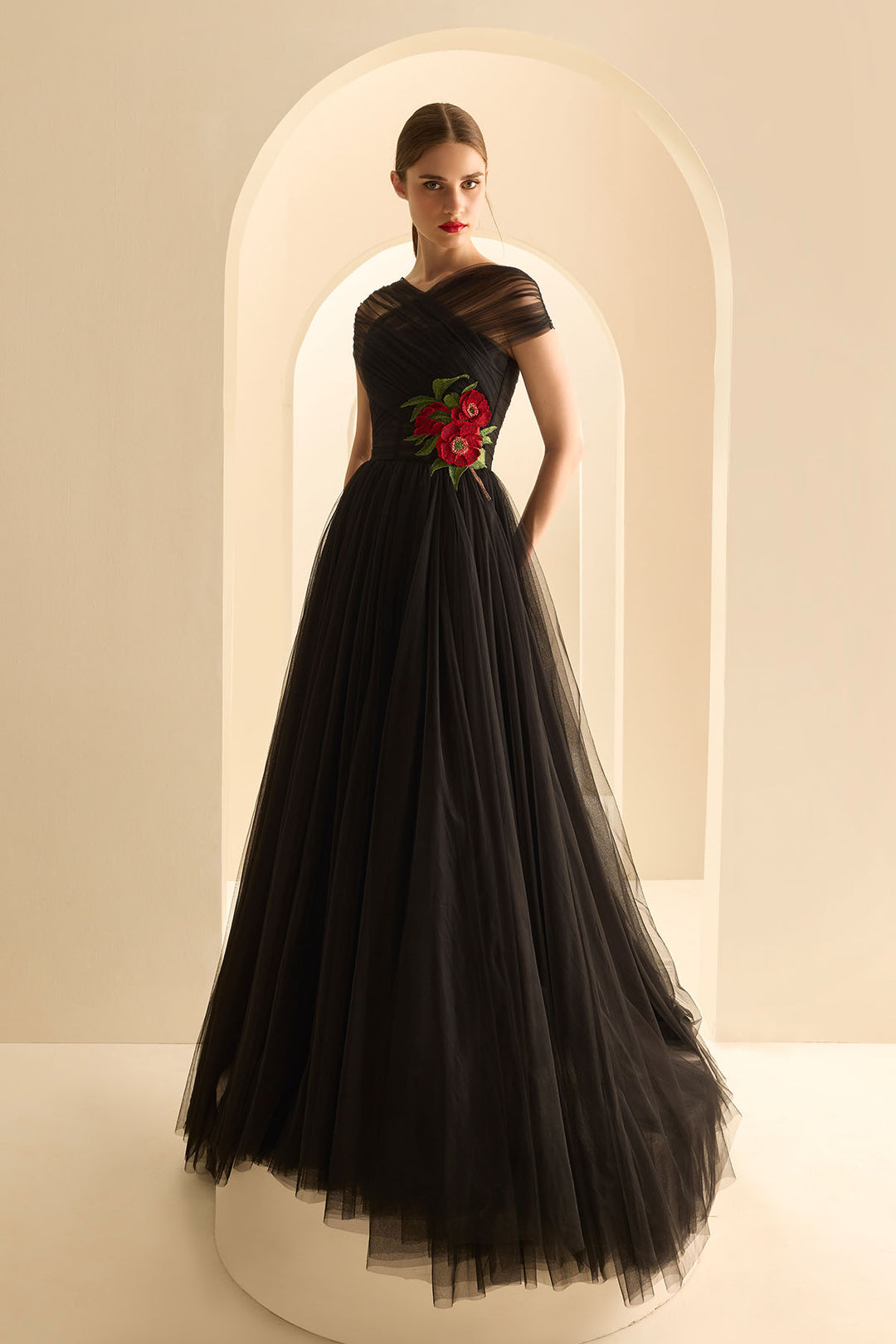 CRISS-CROSS HALTER NECK GOWN