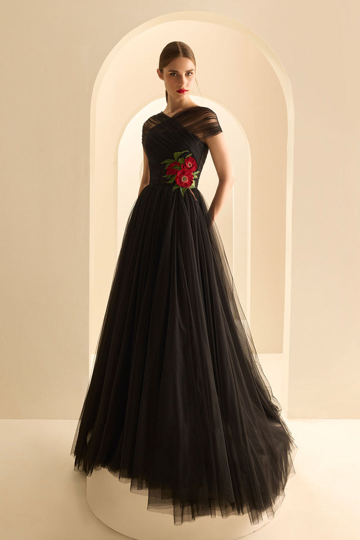 CRISS-CROSS HALTER NECK GOWN