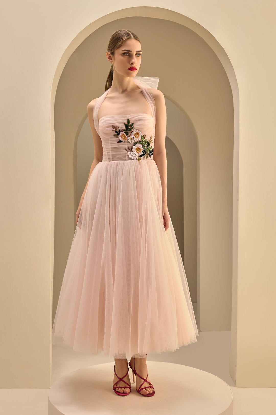 HALTER NECK CORSETTED MIDI