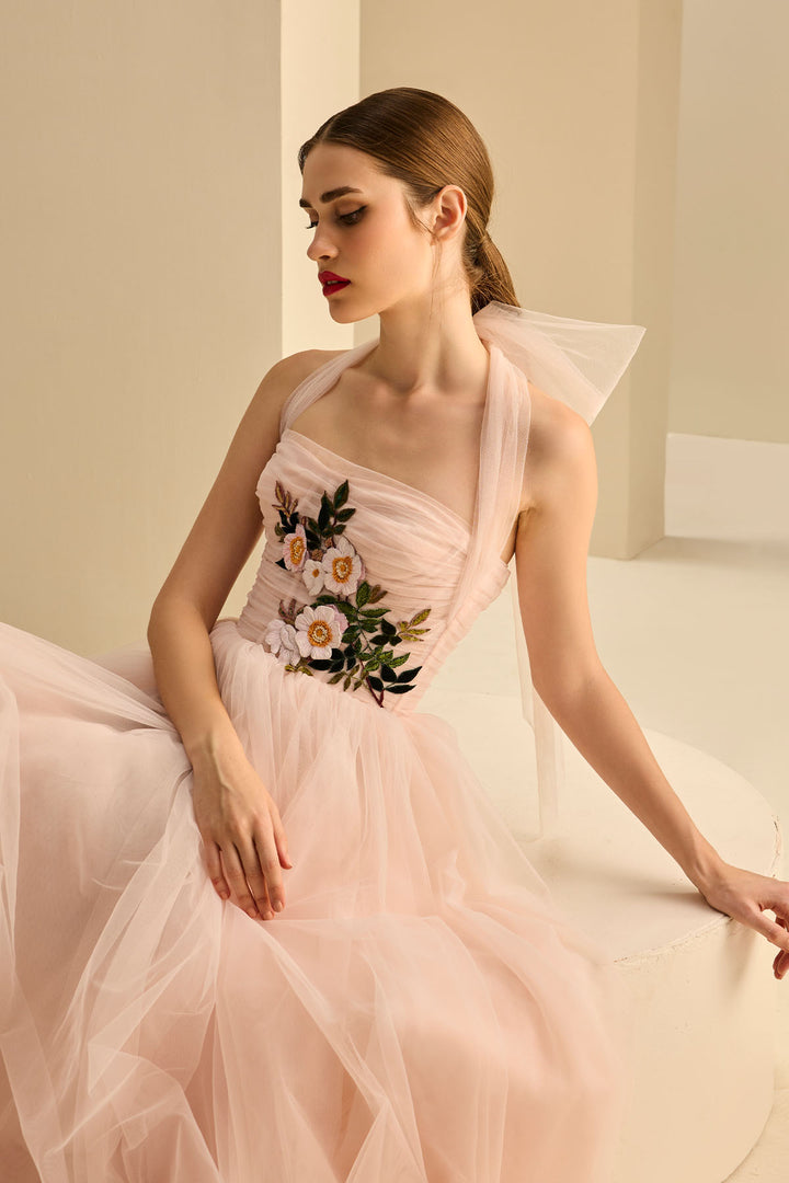 HALTER NECK CORSETTED MIDI