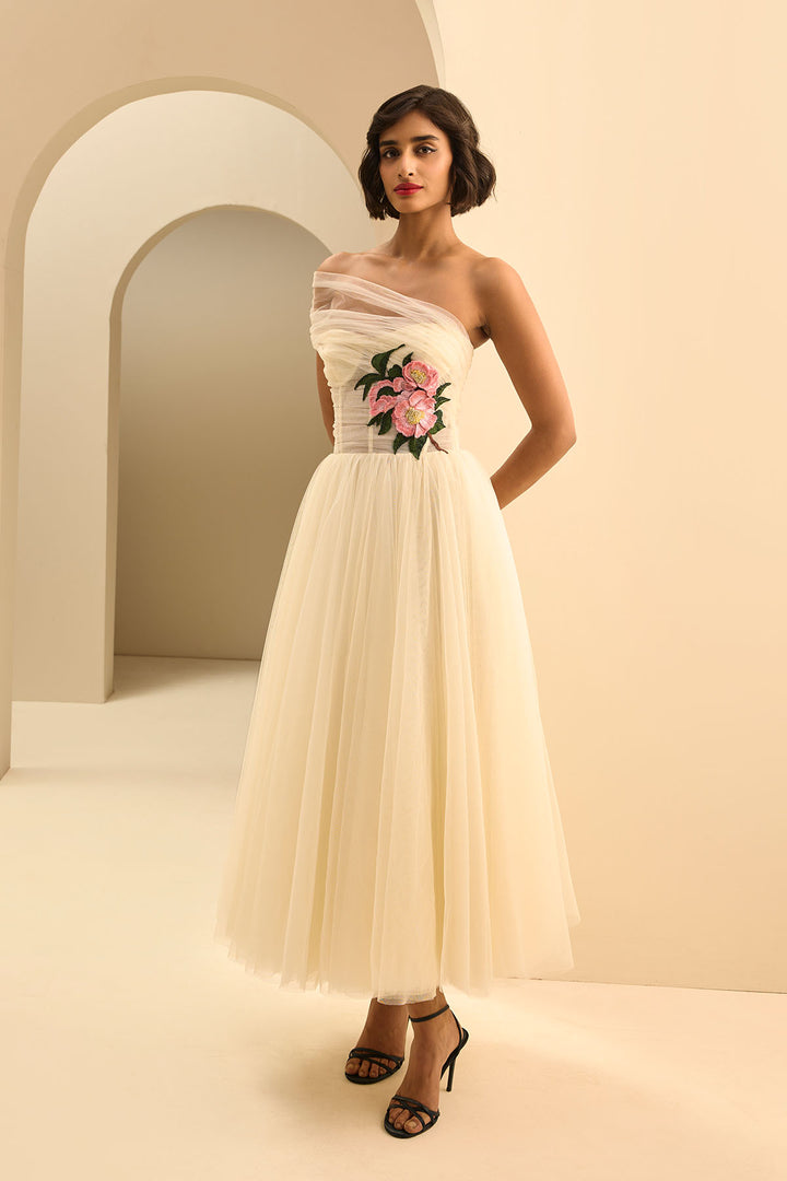 ONE SHOULDER DRAPED MIDI