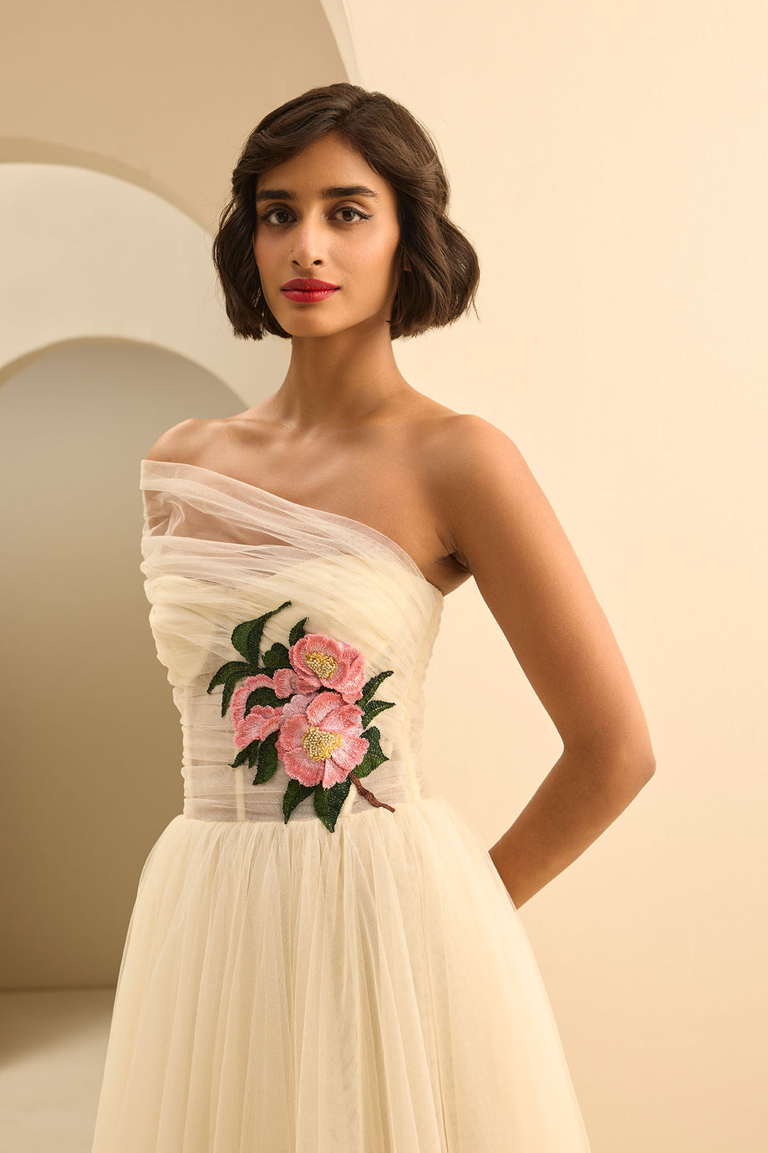 ONE SHOULDER DRAPED MIDI