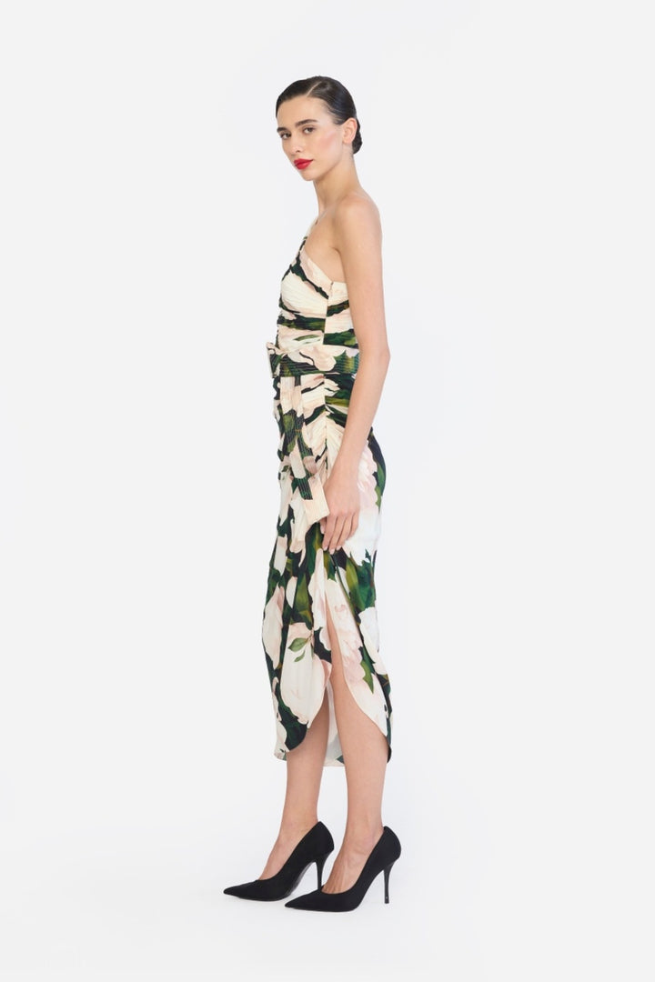 ONE SHOULDER RUCHED PENCIL DRESS