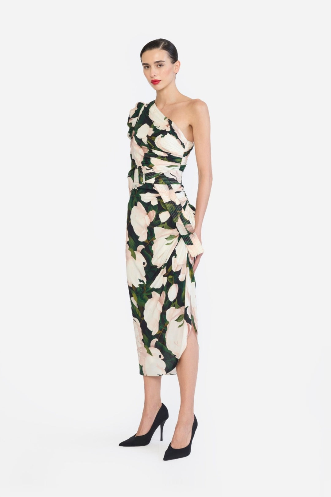 ONE SHOULDER RUCHED PENCIL DRESS