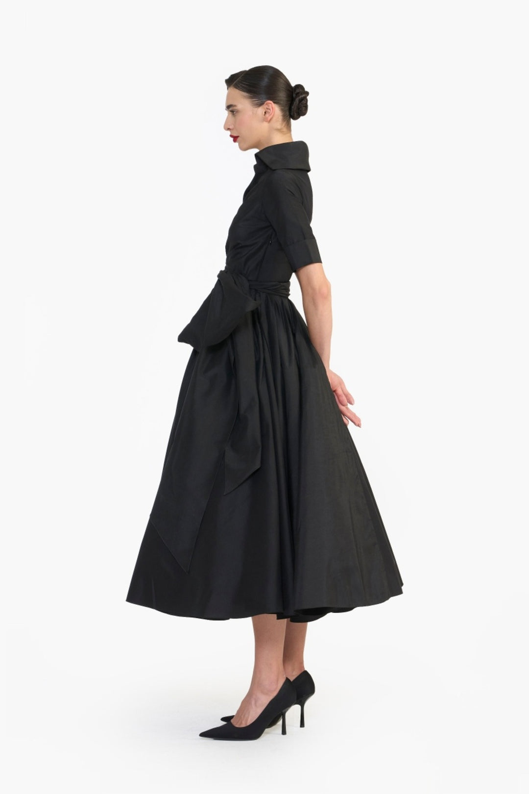 HIGH COLLARED DRAPED MIDI