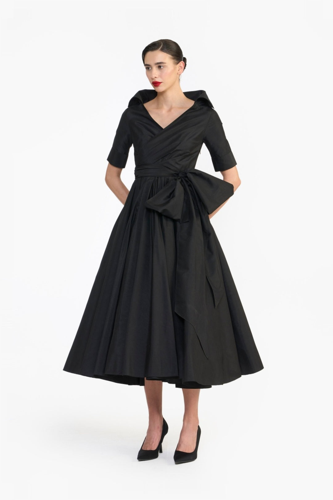 HIGH COLLARED DRAPED MIDI