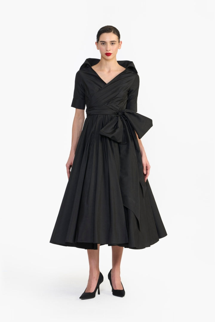 HIGH COLLARED DRAPED MIDI