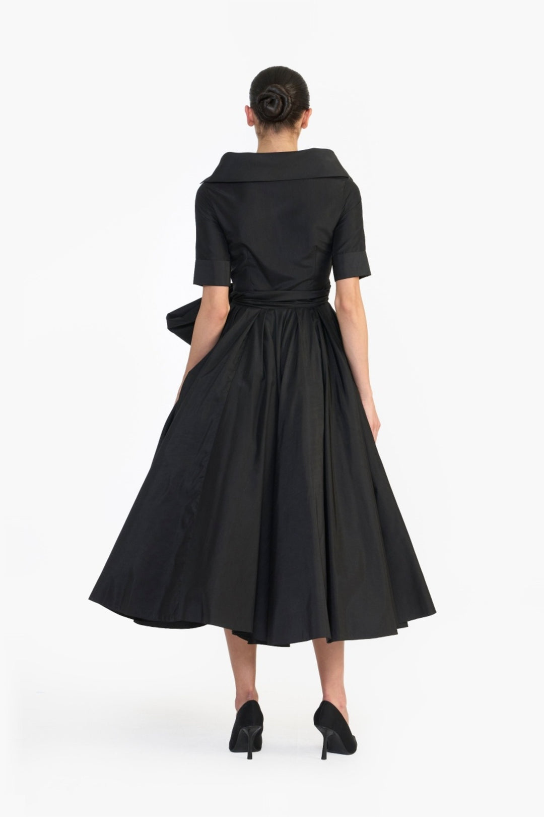 HIGH COLLARED DRAPED MIDI