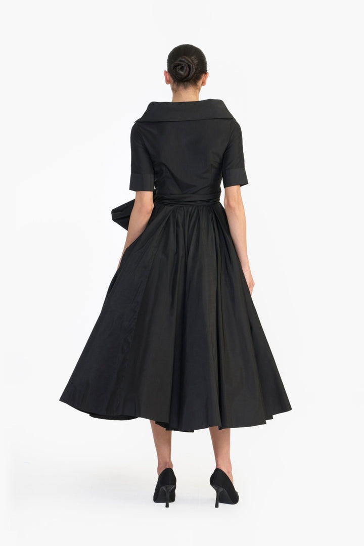 HIGH COLLARED DRAPED MIDI