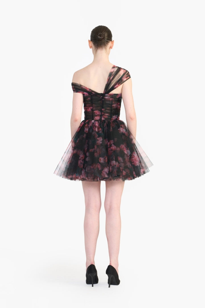 CRISS- CROSS OFF SHOULDER DRAPED MINI