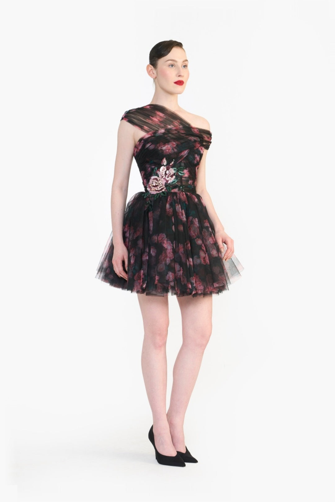 CRISS- CROSS OFF SHOULDER DRAPED MINI