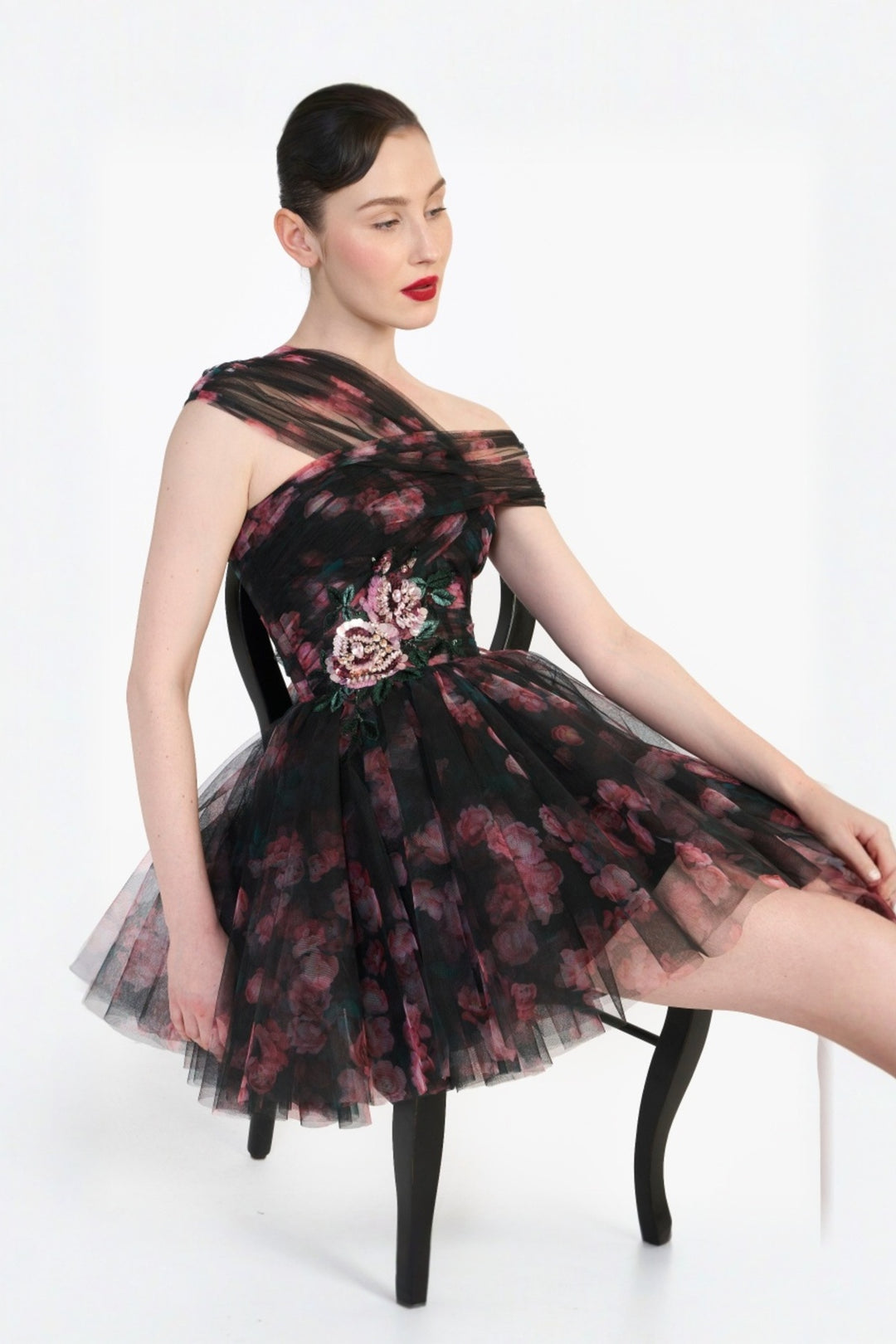 CRISS- CROSS OFF SHOULDER DRAPED MINI