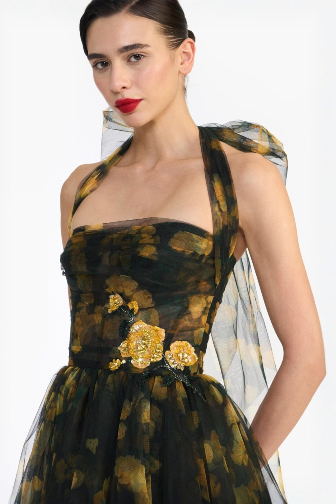 HALTER NECK CORSETED MIDI