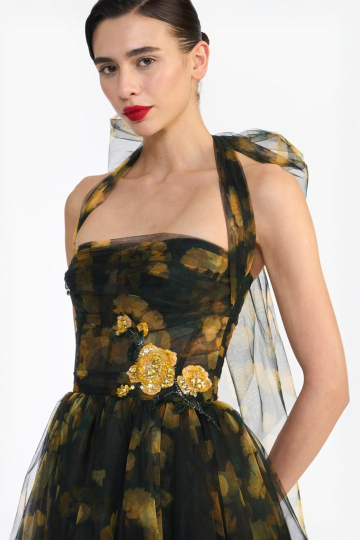 HALTER NECK CORSETED MIDI