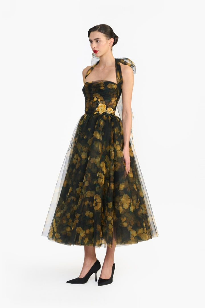 HALTER NECK CORSETED MIDI