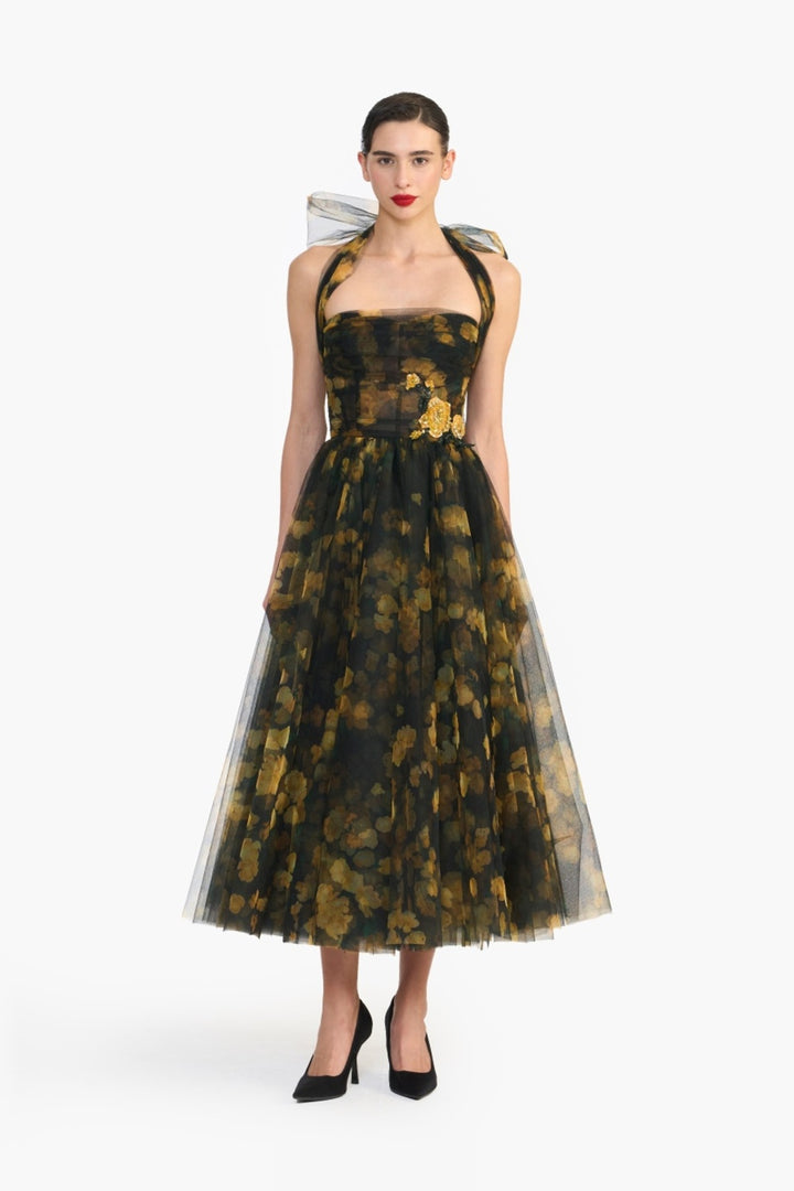 HALTER NECK CORSETED MIDI