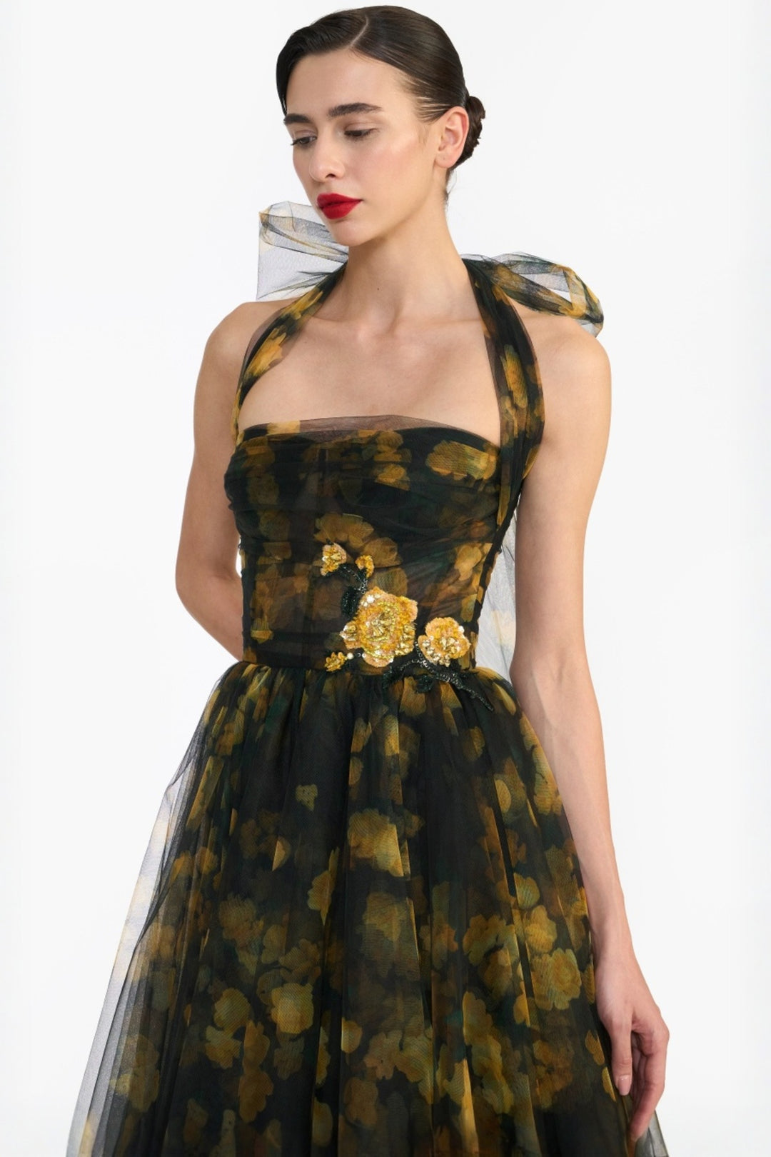 HALTER NECK CORSETED MIDI