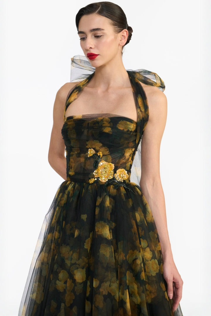 HALTER NECK CORSETED MIDI