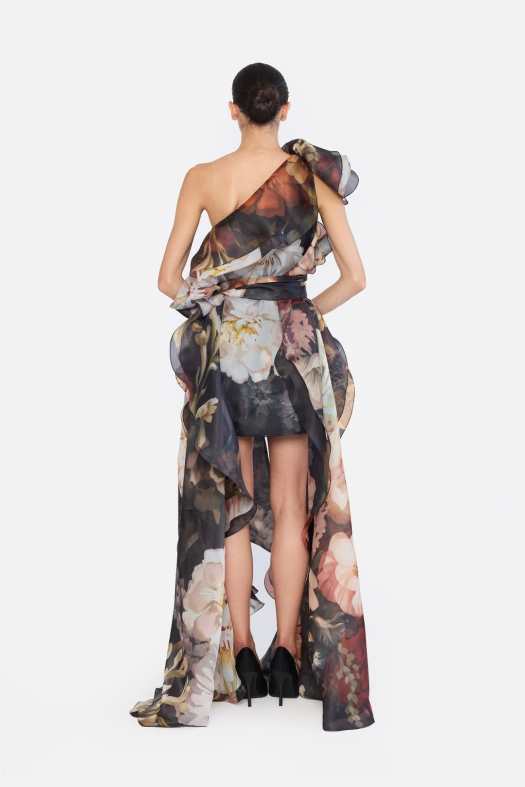 ONE SHOULLDER SHIFT DRESS WITH FLOWER