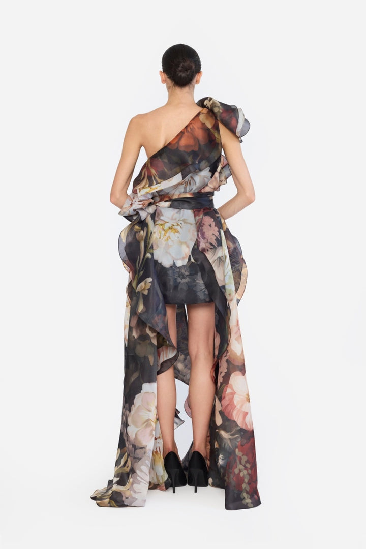 ONE SHOULLDER SHIFT DRESS WITH FLOWER