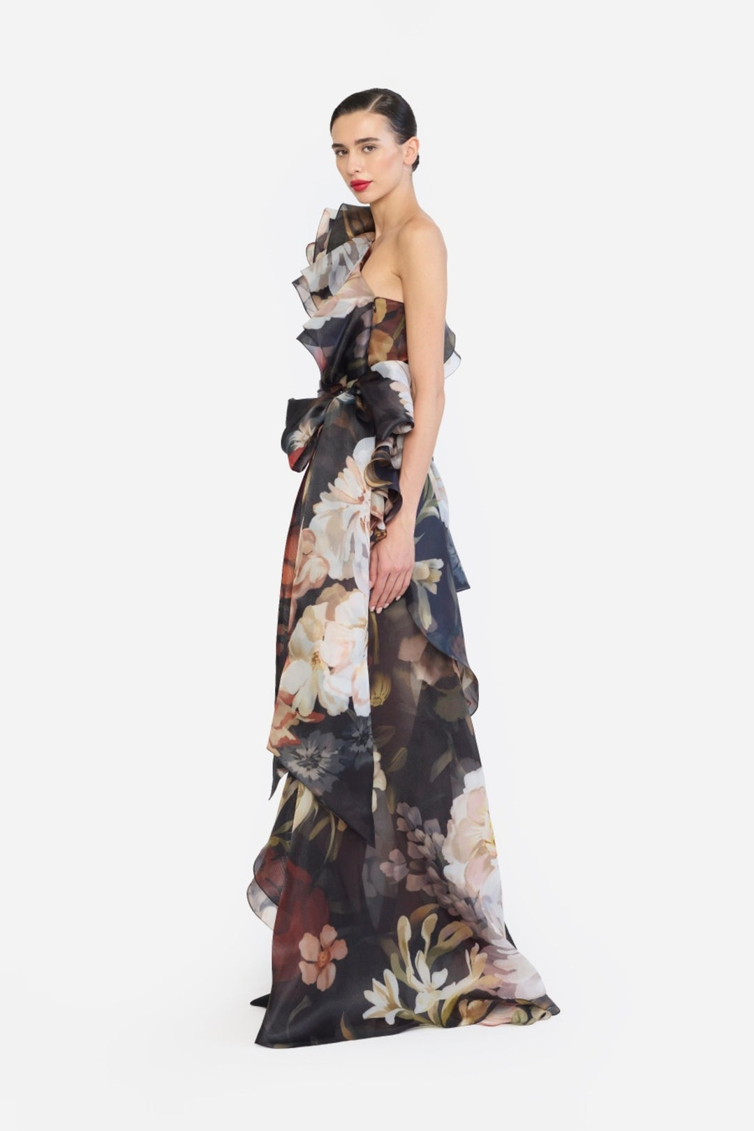 ONE SHOULLDER SHIFT DRESS WITH FLOWER