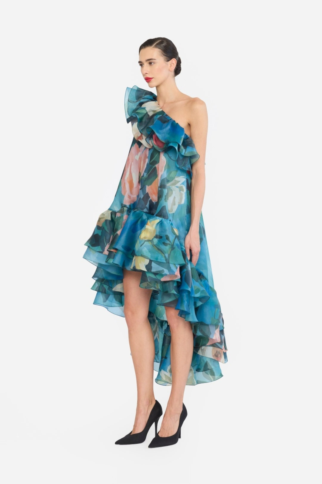 ONE SHOULDER FRILLED HIGH-LOW NAINIKA DRESS
