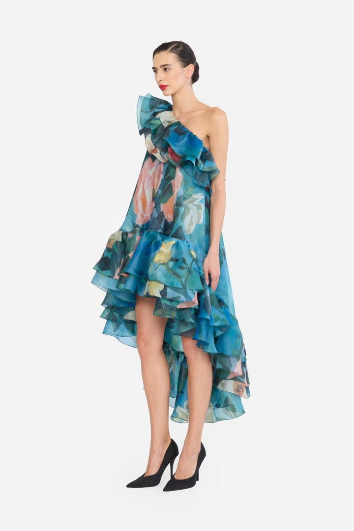 ONE SHOULDER FRILLED HIGH-LOW NAINIKA DRESS