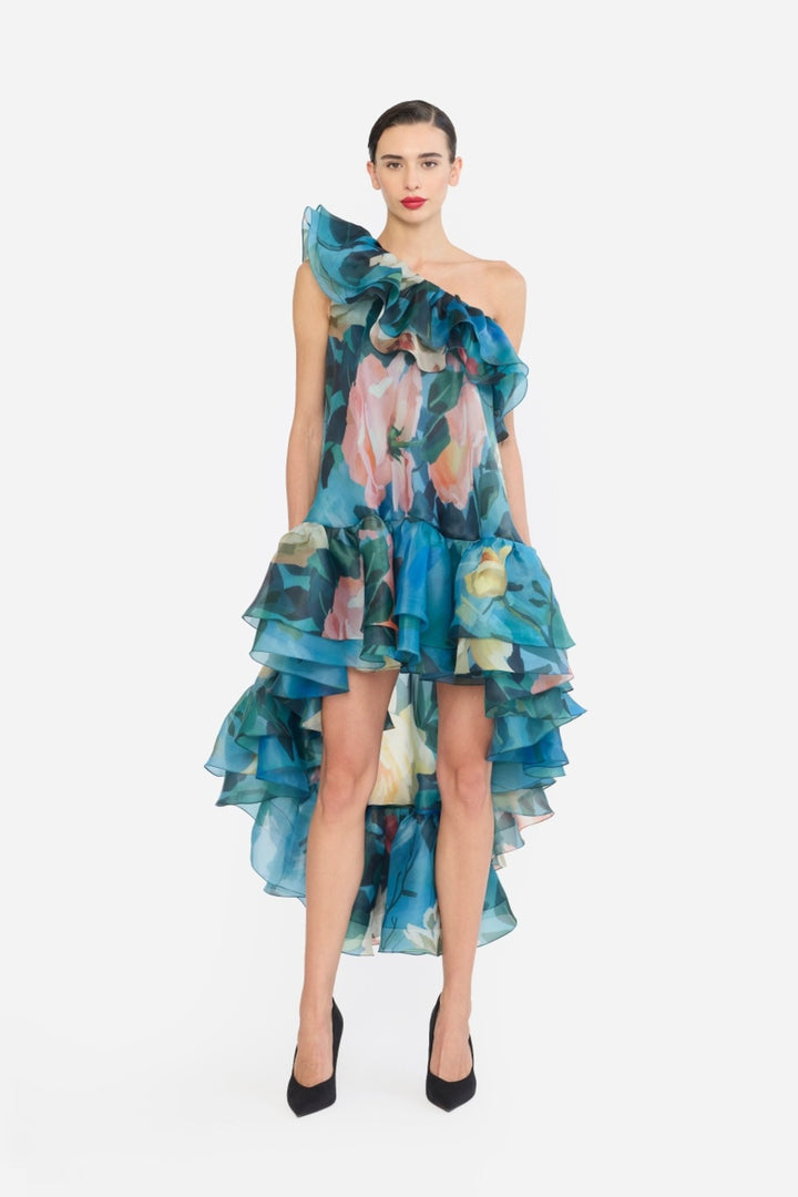 ONE SHOULDER FRILLED HIGH-LOW NAINIKA DRESS